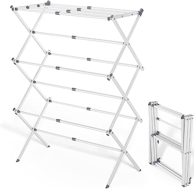 Foldable Clothes Drying Rack 41"x29"x14" - White | Portable Extendable Laundry Drying Rack for Indoor Air Drying Clothing with 4 Hangers