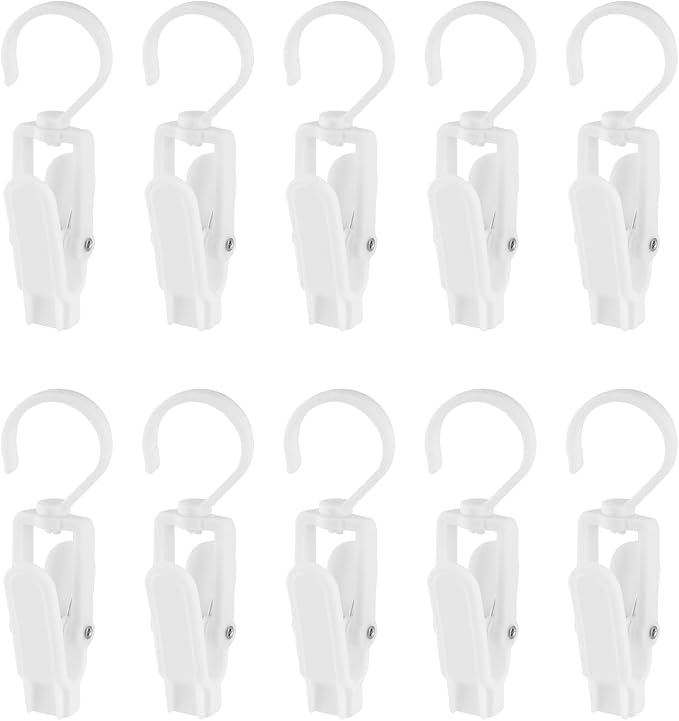 Jiozermi 10 PCS Laundry Hooks Clip, Plastic, White | Super Strong, Swivel Hooks, For Clothing Store Home Office & Workshop