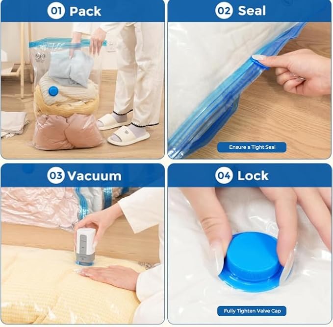 ETENWOLF 24 Combo Vacuum Storage Bags for Travel with Wireless Pump | Vacuum Seal Bags for Clothing Travel, Compression Packing Bags for Clothes and Blankets, Space Saver Bags in Carry-On Sizes