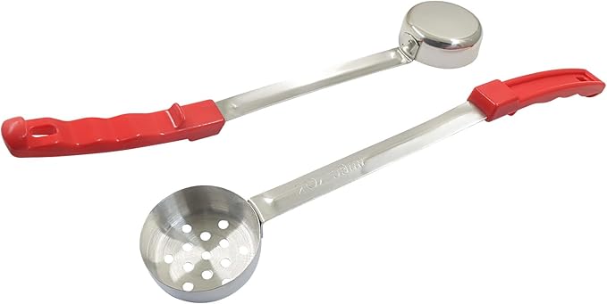 Hordion 4 Pcs Portion Control Serving Spoons Ladle Scoops, Food Measuring Ladle Utensils Proportion Manage Slotted and Unslotted Scoops for Weight Loss(Red, 2oz)