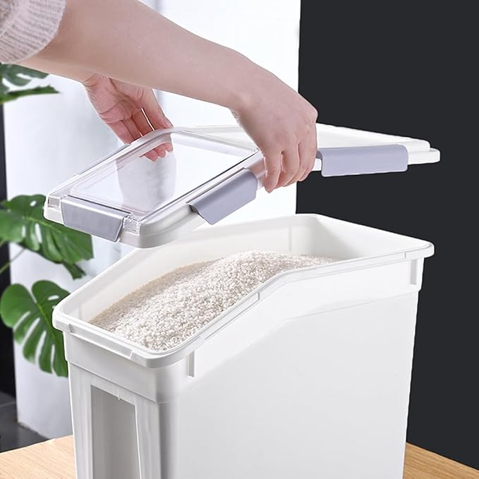 20Lb Food Storage Container with Scoop with Handle & Wheels, 2 Pack | Plastic Kitchen Pantry Organization for Rice Flour Pet Food Cereal Baking Supplies Dispenser Storage