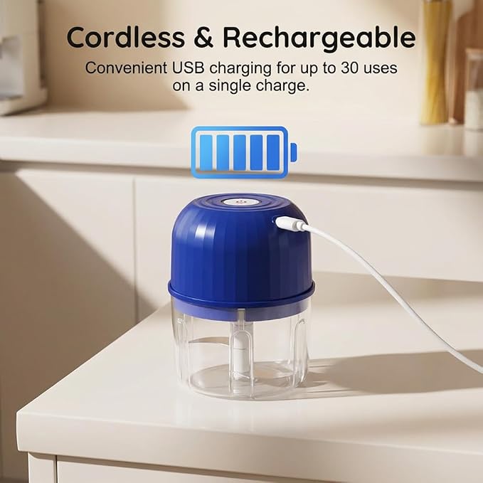 Household Electric Garlic Chopper, 260ml Portable Mini Food Processor with 6 Stainless Steel Blades, USB Rechargeable Small Veggie Cutter for Garlic, Onion, Ginger, Chili, Nuts & Meat (Green)