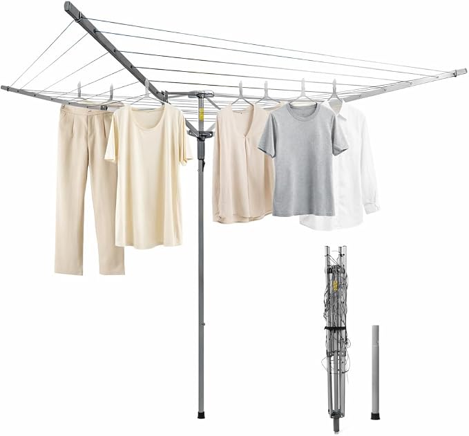 JS Clothes Drying Rack, 131ft Clothesline Height Adjustable Collapsible Laundry Rack for Outdoor Use, Space-Saving Drying Rack for Bedding & Clothing