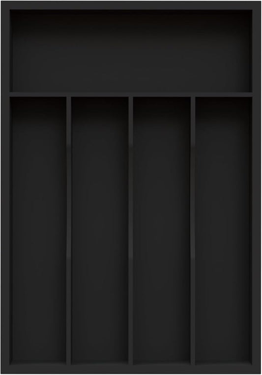 Bamboo Silverware Organizer, Kitchen Drawer Organizer, Utensil Holder, Cutlery Tray & Spoon Flatware Storage with Grooved Drawer Dividers (Black, 9.5''W x 13.5''D)