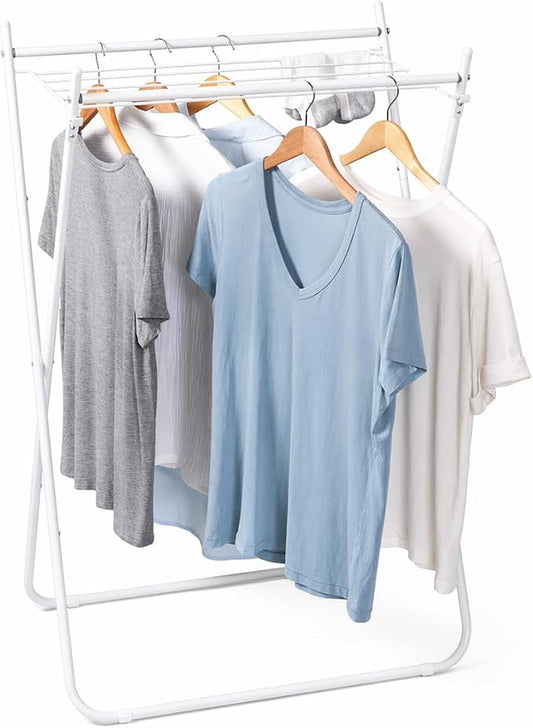 Honey-Can-Do Collapsible Metal Clothes Drying Rack, Foldable Laundry Rack Holds 40 lbs, Hanger-Friendly Design with Non-Skid Feet, Space-Saving Accordion Fold, Indoor Outdoor, White