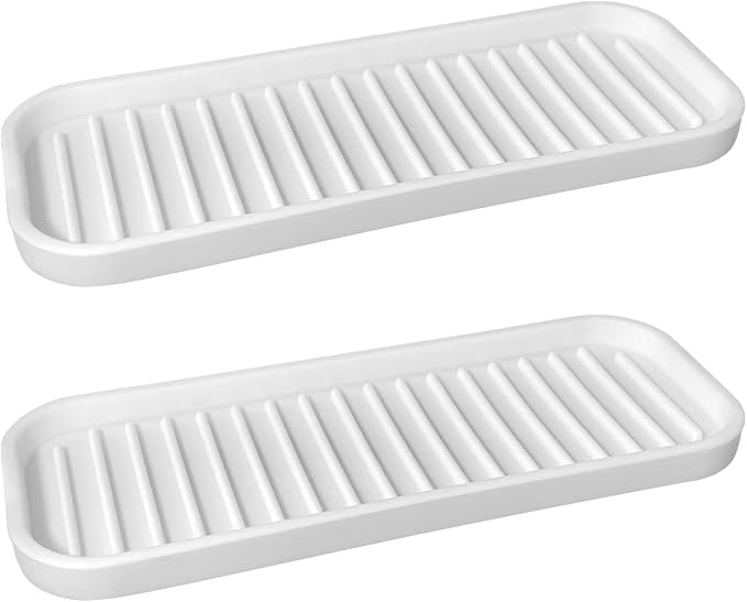 Mofason Silicone Sponge Holder - Sponge Tray for Kitchen Sink White 2 Pack | Tray for soap and sponge, kitchen sink tray, accessories to help clean sink, dish soap holder,sponge caddy for kitchen sink