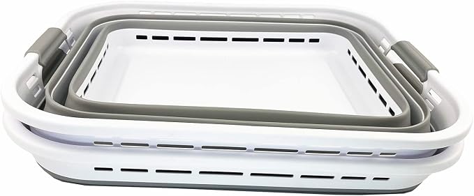 SAMMART 42L (11 Galloons) Collapsible Plastic Laundry Basket - Foldable Pop Up Storage Container/Organizer - Portable Washing Tub - Space Saving Hamper/Basket [BPA Free] (White/Grey (Set of 2))