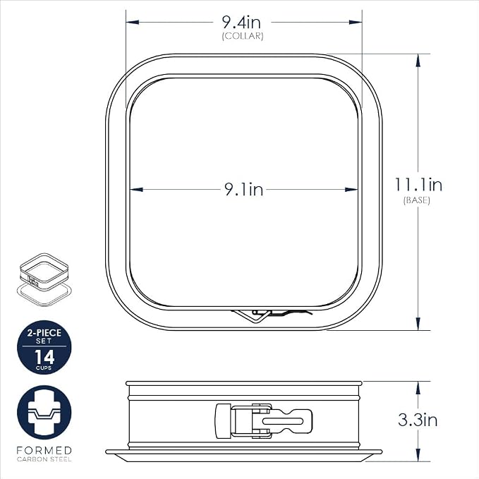 Nordic Ware Square Springform 2 Piece Nonstick Baking Pan, 14 Cup Capacity, Cheesecake Baking Mold with Removable Bottom