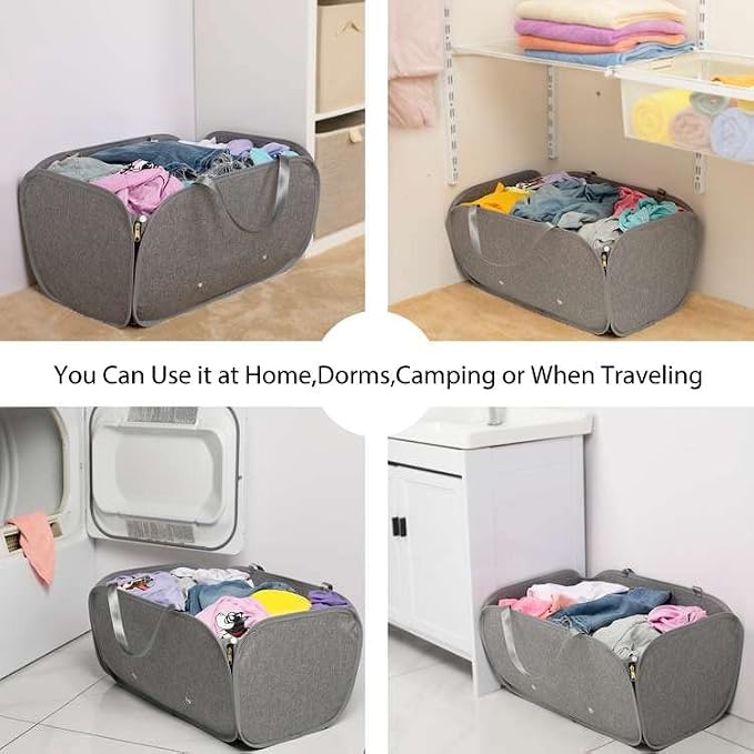 Pop Up Laundry Hamper, Holds 1.5 Loads, Honeycomb Breathable Laundry Basket | Designed at Dryer-Door Height for Easy Unloading, Collapsible with Strong Handles, Lightweight Carry, Tear-Proof Mesh