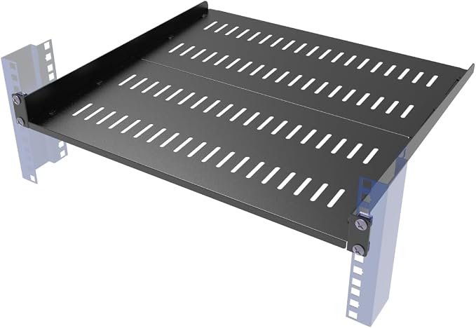 2 Pack 1U Vented Server Rack Shelf, Depth Adjustable 16-20" | Metal Universal Cantilever Rack Mount Tray for 19 Inch Networking Equipments Rack Enclosure, Black (1U16In2PCS)