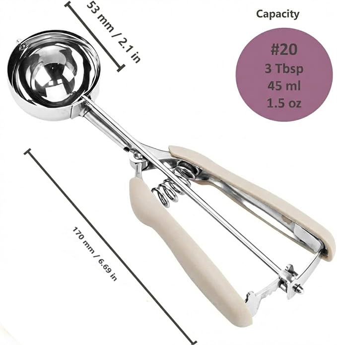 Cookie Scoop, 18/8 Stainless Steel Cookie Scooper, Cookie Scoops for Baking, 3Tbsp/45ml/1.5oz Cookie Dough Scoop, Ice Cream Scooper with Trigger Release (#20 White)
