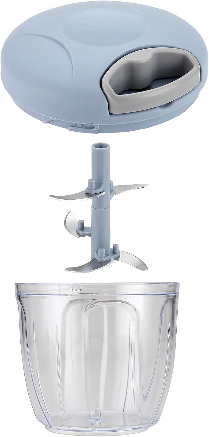 Garlic Mincer Hand Cutter - Hand Pull String Food Processor Vegetable Chopper - for Onion, Ginger, Fruits, Nuts, Herbs, Dishwasher Safe (Grey,900ml)