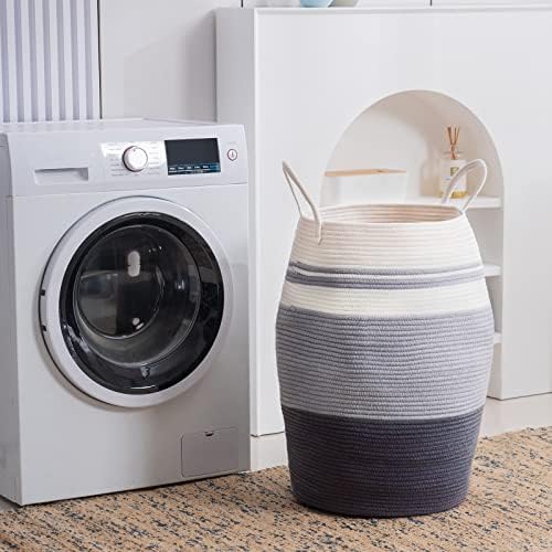 Extra Large Laundry Hamper Basket 105L Woven Blanket Basket, Grey | Tall Clothes Hamper, Rope Wicker Laundry Basket, Storage Basket for Toys, Dirty Cothes in Bedroom, Living Room Organizer