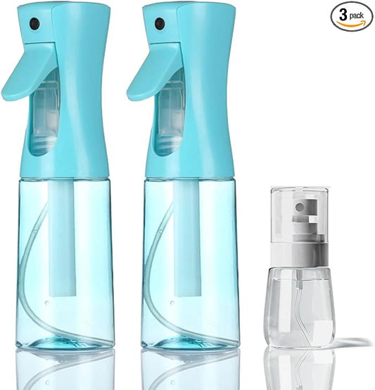 3 Pack Spray Bottles, Continuous Spray Bottle, Fine Water Mist Spray Bottles for Hair, 2-Pack 6.8 OZ (200 ML) and 1oz 30ml Travel Spray Bottle Mister for Cleaning,Plants,Barbers,Blue