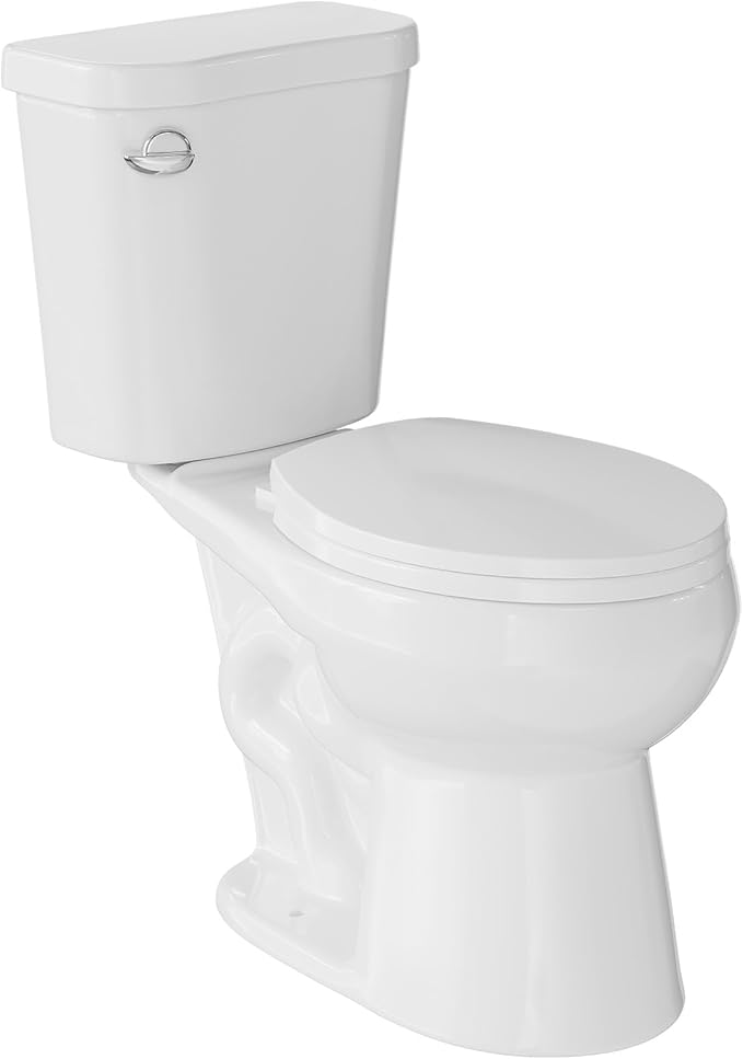 Two Piece Toilet with 17" ADA Height, Round Ceramic Bowl and Locking PP Lid - Side Push Handle, CUPC Certified, Water Efficient 1.28 GPF