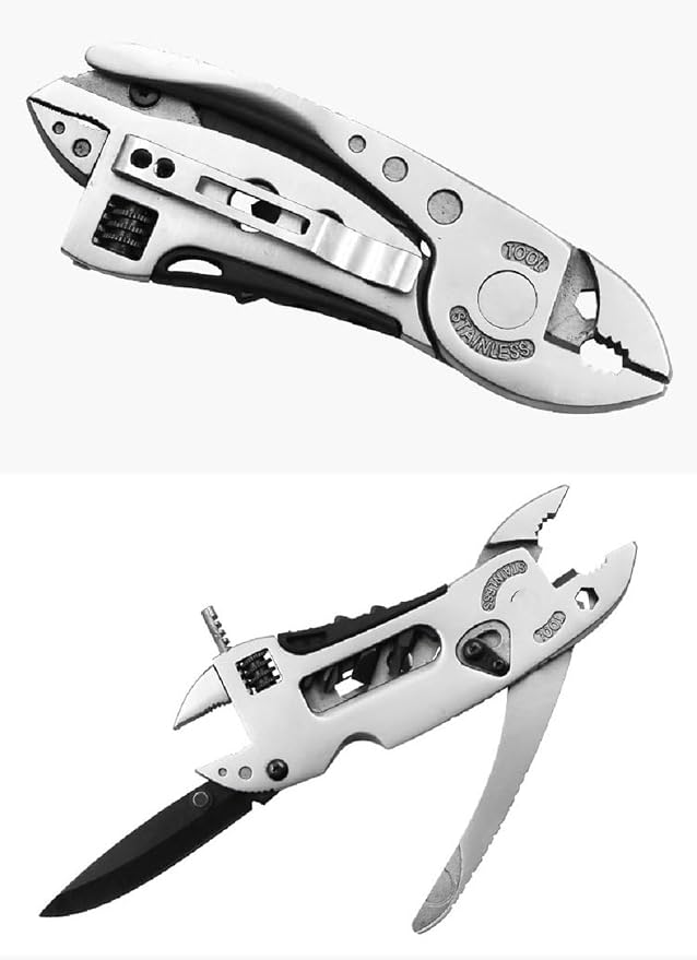 Buyohlic Multitool Wrench with 7 Tools/Pliers/Wire Cutter/Flat Screwdriver Adjustable Multi Purpose Stainless Steel Tool