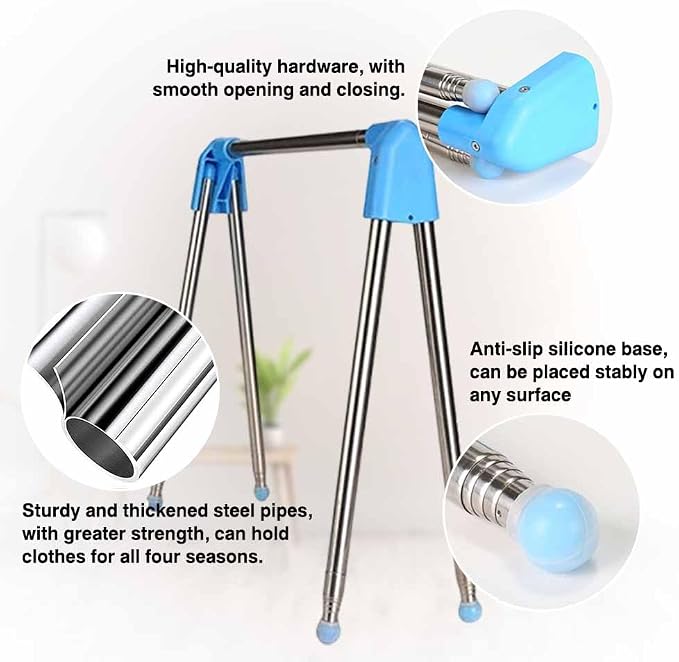 Portable Mini Clothes Compact Rack for Camping, Collapsible and Foldable Clothing Rack for Small Spaces, No-Installation Garment Rack for Indoor Outdoor Laundry Drying (Blue)
