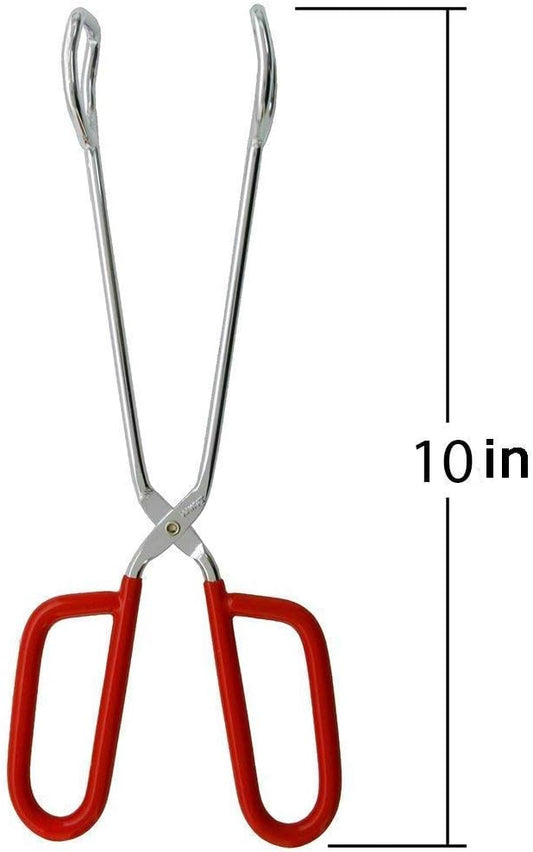 Hiash 10-Inch Heavy Duty Stainless Steel Kitchen Tongs - Non-Slip Comfortable Red Grip, Scissor Design, Heat Resistant for BBQ and Cooking, Set of 3