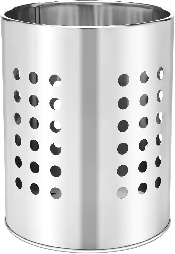 EORTA Stainless Steel Kitchen Utensil Holder Flatware Cylinder Silverware Draining Organizer Drying Rack with Round Drain Holes for Forks, Knives, Spoons, Chopsticks, Small