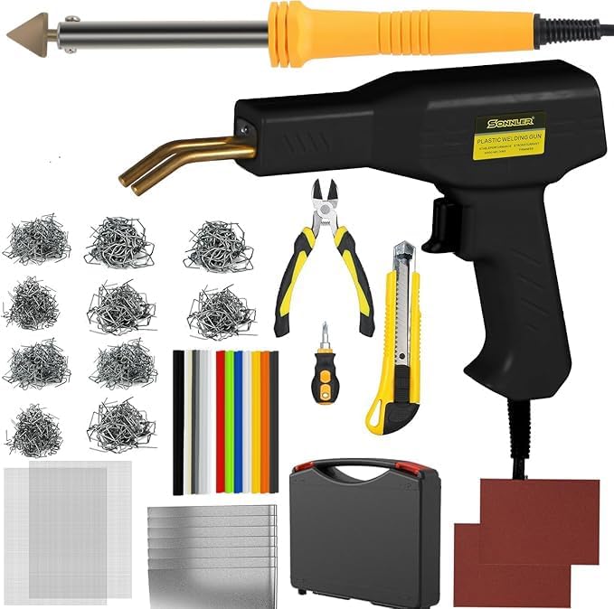 Plastic Welder,2 in 1 Plastic Welding Kit,Hot Stapler Car Bumper Repair Kit | SONNLER 1000PCS Hot Stapler For Car Bumper Crack Repair with Iron , Rods, Metal Mesh, Abrasive Paper, Aluminum Tape