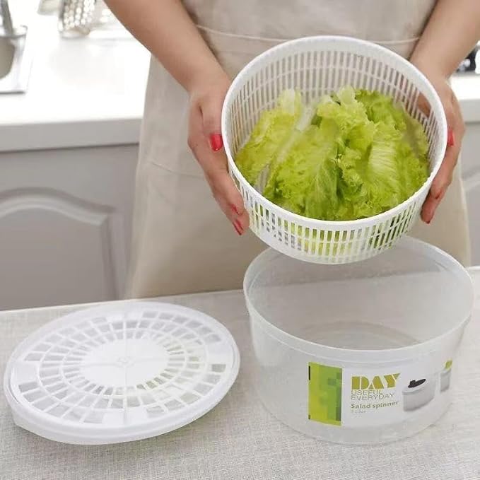 105 OZ Salad Spinner with Bowl, Colander and Built-in Draining System for Fresh, Crisp, Clean Salad and Produce, 3L