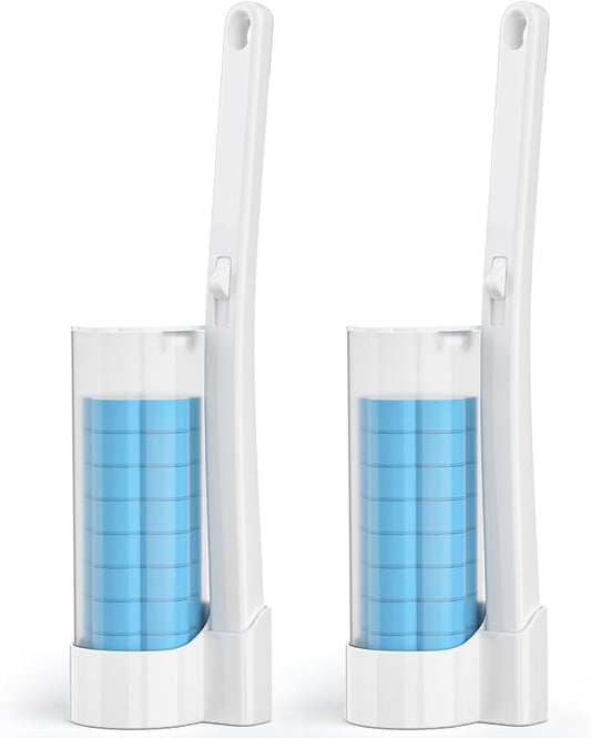 Disposable Toilet Brush 2 Pack - Toilet Bowl Cleaner, Toilet Bowl Brush, Each Toilet Wand with 10 PCS Brush Refills for Deep Bathroom Cleaning (2 Pack, White)