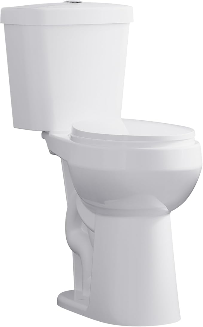 Two Piece Toilet 21 inch Chair Height Round Bowl, Top Dual Push, High Seat Toilet for Elderly, Compact Bathroom Toilet with Soft-Close Seat White