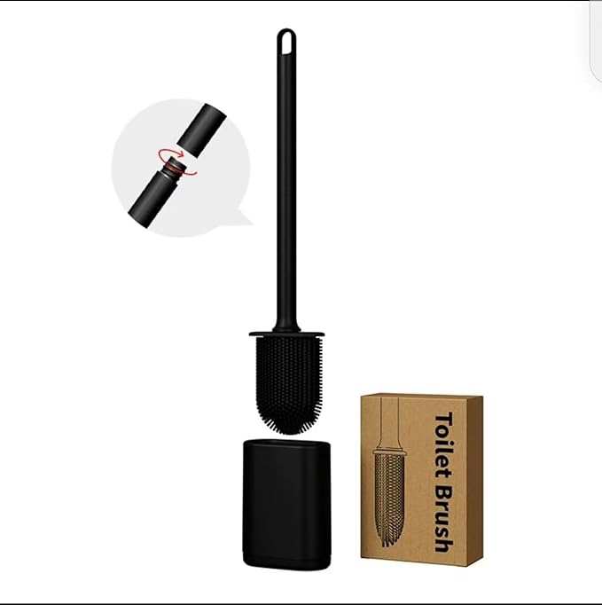 Toilet Brush and Holder Set for Bathroom,Deep Cleaning Silicone Toilet Brushes.T PR Flexible Toilet Bowl Brush, Floor Standing & Wall Mounted Without Drilling. Toilet Bowl Brush with Holder. (Black)