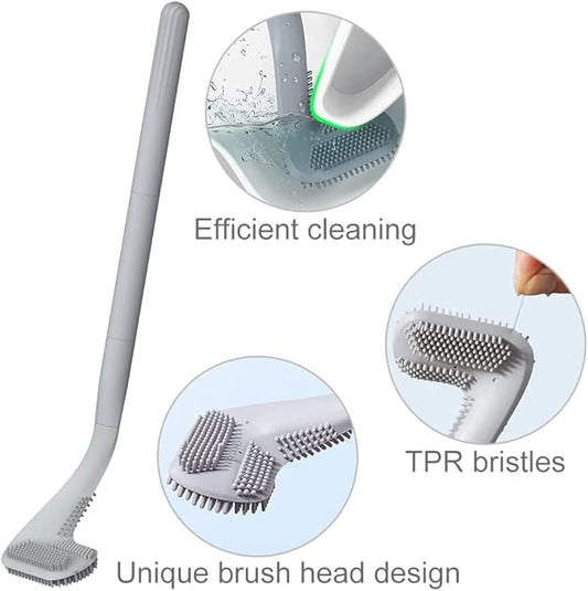Toilet Brush, Long Handle Golf Toilet Brush with Holder 360° Deep Cleaning Flexible Silicone Toilet Cleaner Brush Wall Mounted for Bathroom (2Pcs Grey)
