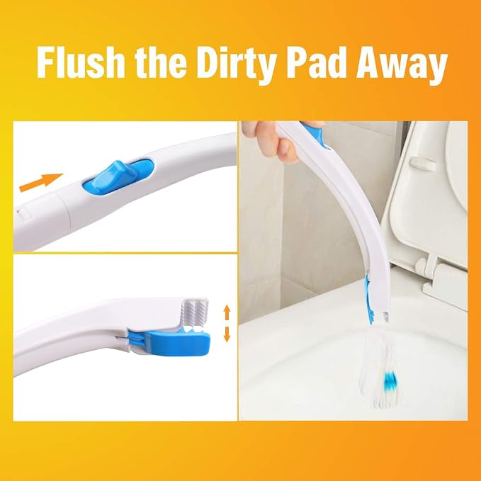 Disposable Toilet Bowl Brush Holder System with Flushable Refill Pads | Flushable, Disposable, Easy to Use, With 1 Toilet Brush+1 Holder+1 Cleaning Glove+12 Refills