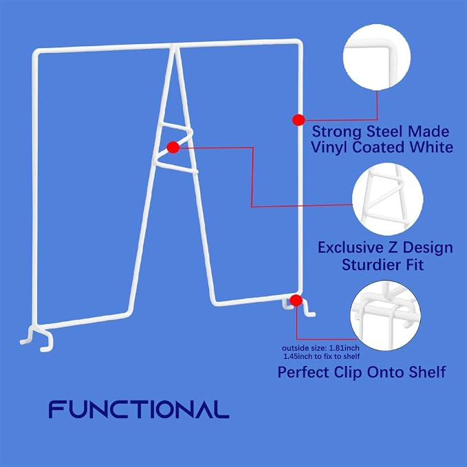 Wire Shelf Dividers - White Closet Organization & Storage Organizer - No Tool Shelf Divider for Wire Shelves - Metal Shelf Accessories – for 12“ Deep Wire Shelves – Tall 12” Height – 10 Pack