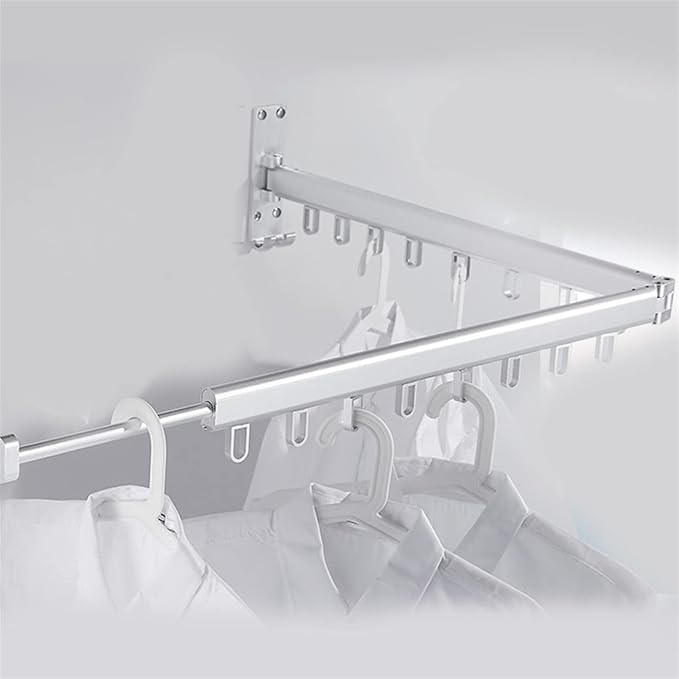 Pull Out Clothes Hanger Rail Rack - Clothes Airer - Clothes Drying Rack Wall Mounted with Space Saver Hangers Design Universal Folding Retractable for Balcony,Silver-120cm