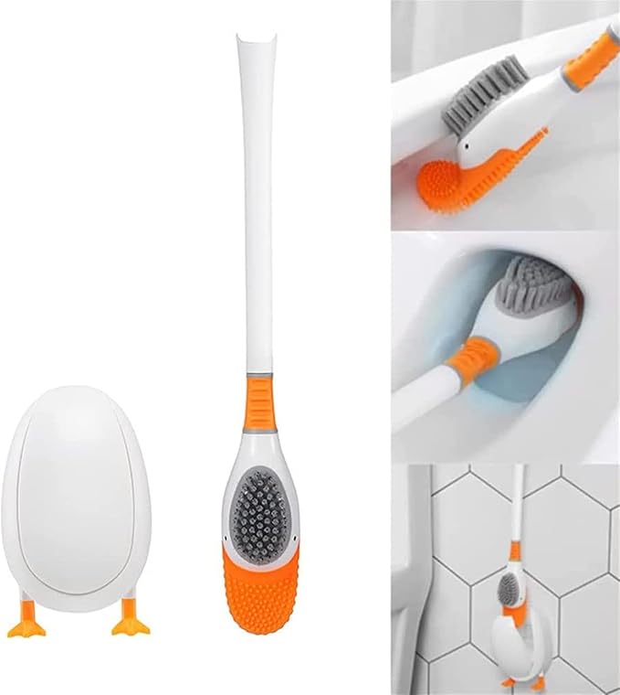 Diving Duck Toilet Brush,Diving Duck Deep Cleaning Home Bathroom Accessories Sets,Revolutionary Soft Silicone Flex Toilet Brush,Creative Silicone Toilet Brush Cleaner Brush (White)
