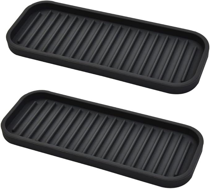 Mofason Silicone Sponge Holder for Kitchen Sink - Soap Tray 2 Pack Black | Dish caddy, soap dispenser, scrubber spoon holder, dishwashing accessories; travel sink organizer tray for kitchen counter