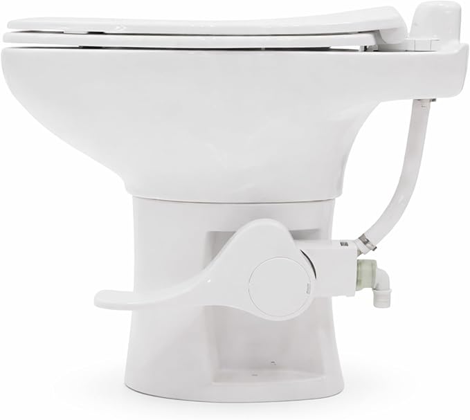 SEAFLO Porcelain RV Toilet with Elongated Bowl, 19” Residential Height, Gravity Flush, Foot Pedal Flush, Soft Close Seat, Easy Install, Camper Toilet, 4-Year Warranty, SFRTCH-02-01
