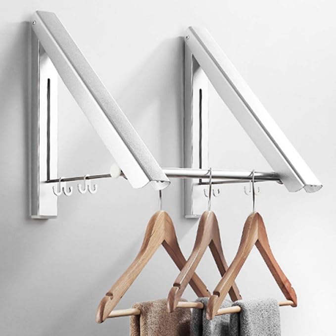 Retractable Clothes Rack, Aluminum Alloy Folding Clothes Airer Coat Hanger Drying Rack for Laundry Room Closet Clothes Wall Mounted Black
