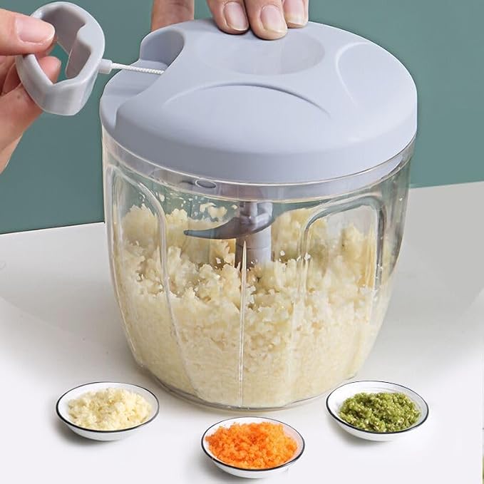 Onion Chopper, Vegetable, Garlic Kitchen Cutter with Container, Pull String Hand Manual Food Processor Mincer Shredder for Cutting Onions Chili Ginger Seasoning Food Chopper