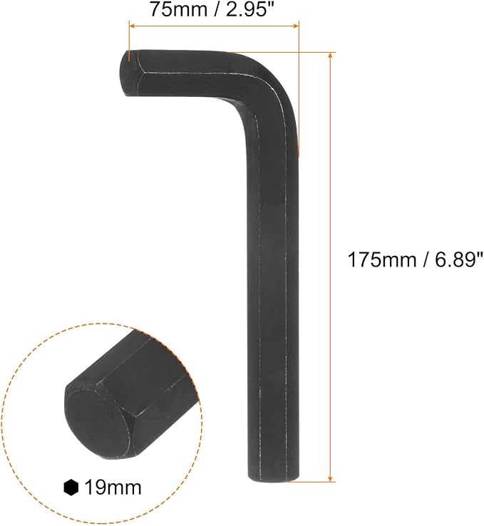HARFINGTON Hex Key Wrench 19mm L-Shape Hexagon Metric Wrenches Chrome Vanadium Steel Repairing Tool for Home Repair, Black