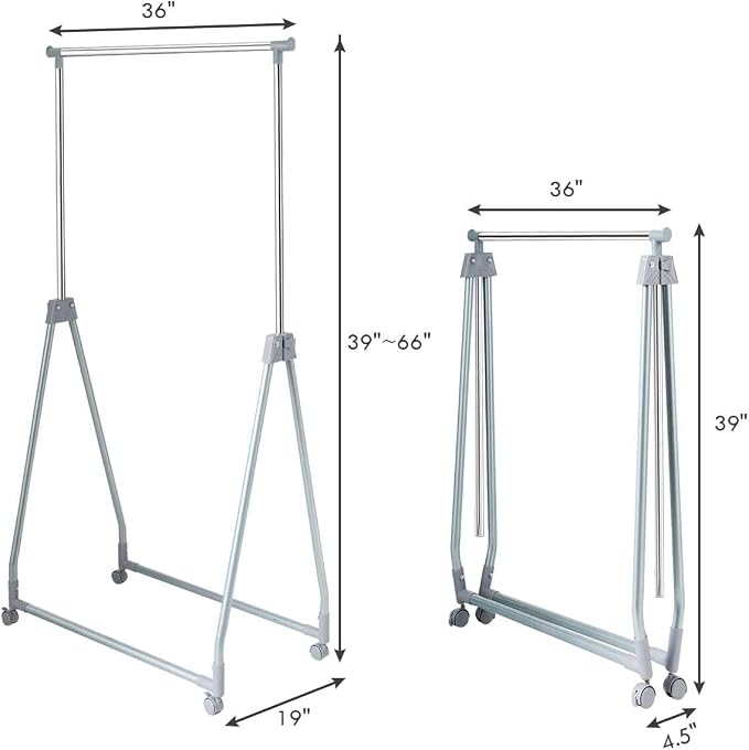 Moccha Extendable Garment Rack Clothes Rail, Heavy Duty Foldable Clothes Laundry Drying Rack with Adjustable Hanging Rod Rolling Casters, Movable Clothes Hanger for Home Office Store Market