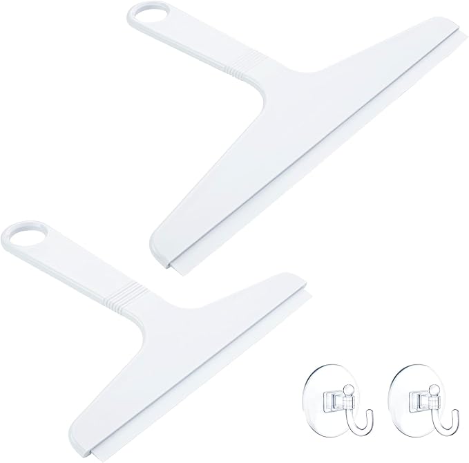 New Talent 2 PCS Shower Squeegee White, for Shower Glass, Shower Doors, Bathroom, Window and Car Glass(1 Large and 1 Small)