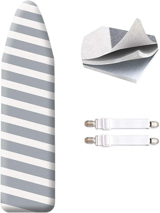 SheeChung 42”x12” Ironing Board Cover and Pad - with Pull Bungee Fit System and Connecting Straps,Premium Heavy Duty 4-Layer Silicone Coated Cover,Heat Reflective, Scorch Resistant