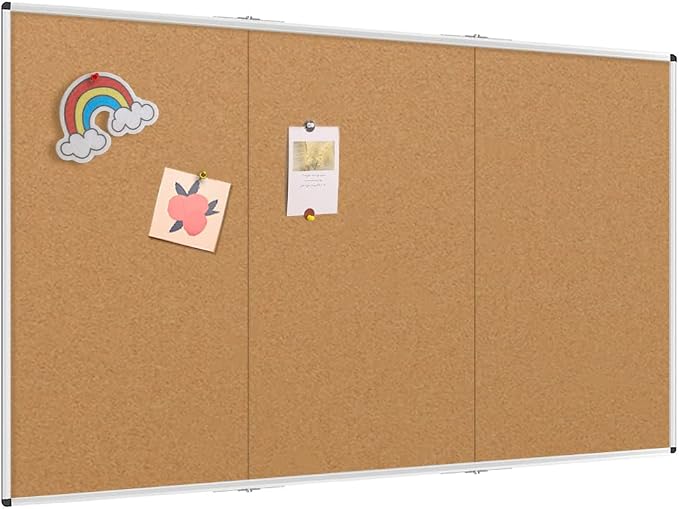 VIZ-PRO 96" x 48" Large Cork Bulletin Board, Foldable & Wall-Mounted Notice Pin Board with Silver Aluminum Frame, for School Home Office - 8' x 4' Corkboard