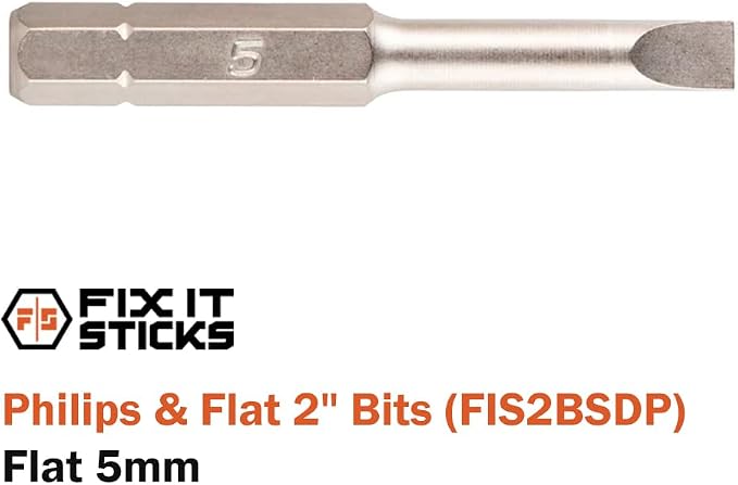 Fix It Sticks 2-Inch 6Pcs Gunsmith Bit Set Compatible with 1/4" Drivers | Multi-Purpose Durable Nickel Finished Screwdriver Pack, Holder Included, Philips & Flat, FIS2BSDP