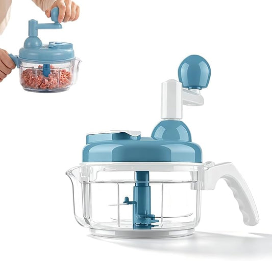 Hand Food Chopper, Manual Vegetable Chopper with Stainless Steel Blades, Rotation Onion Chopper for Garlic, Salad, Salsa, Nuts, Meat, Easy to Clean Food Dicer & Mincer (Blue)