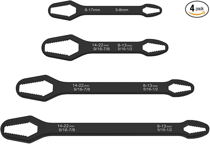 4 PCS Universal Torx Wrench Double-Head Self-Tightening Wrench, 3mm-22mm Adjustable Glasses Wrench, Multi-purpose Multi-function Wrench for Outdoor Riding Home Car Repair Tools
