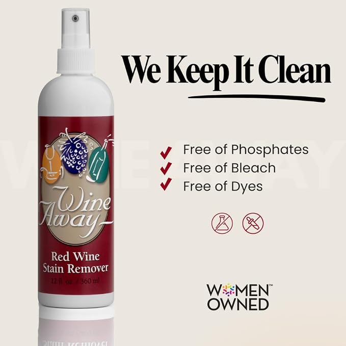 Wine Away Red Wine Stain Remover - Perfect Fabric Upholstery and Carpet Cleaner Spray Solution - Removes Wine Spots - Wine Out - Spray and Wash Laundry to Vanish Stain - 12 Ounce, Set of 3