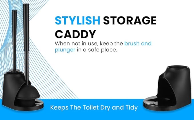 Toilet Brush & Plunger Set - Toilet Bowl Brush and Holder, 2 in 1 Bristle Toilet Brush & Plunger Set for Bathroom