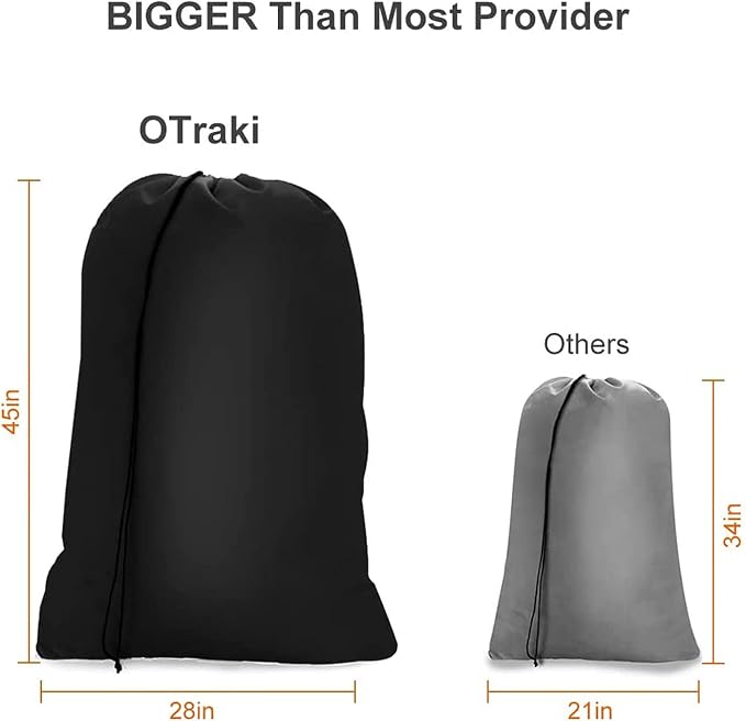 2 Pack Heavy Duty Large Laundry Bag 28x45 inch Extra Hamper Bag Dirty Clothes Organizer Drawstring Cloth Laundry Bag for Travel Camp Home College Dorm Drying Do Not Exceed 176℉ Black | Dirty Clothes Organizer Drawstring Cloth Laundry Bag for Travel Cam...