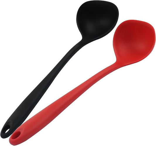 Jiozermi 2 Pcs Silicone Soup Ladle, 12-Inch Long Handle Ladle Spoon, Heat Resistant up to 600°F, Nonstick & Seamless Design for Easy Cooking and Serving, Durable and Easy to Clean