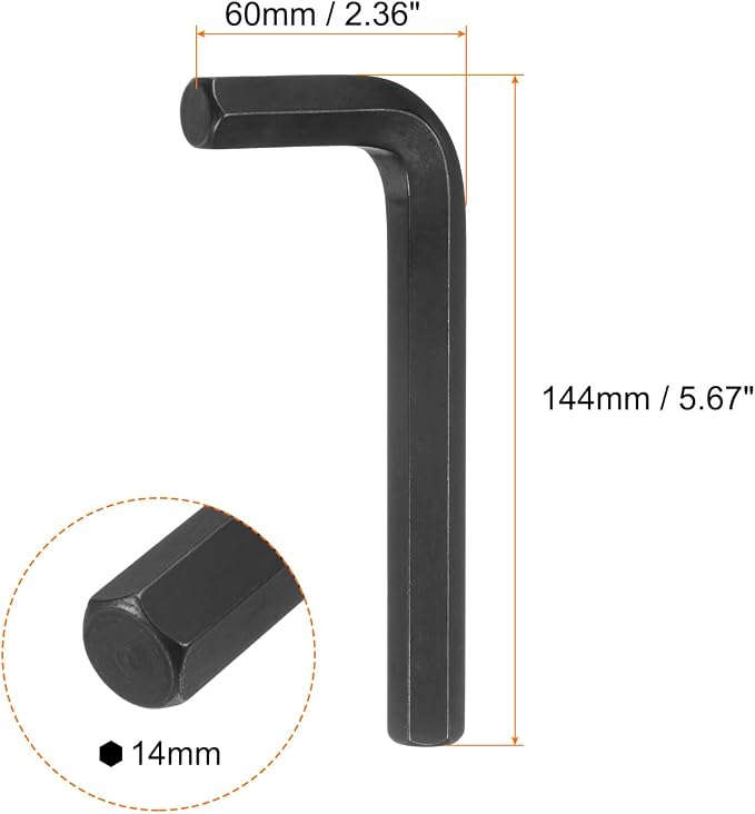 HARFINGTON Hex Key Wrench 14mm L-Shape Hexagon Metric Wrenches Chrome Vanadium Steel Repairing Tool for Home Repair, Black